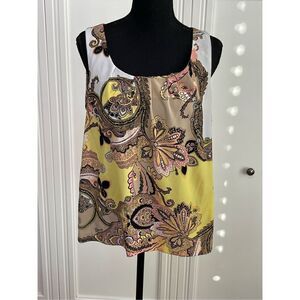 Dana Buchman Tan & Yellow Floral Print Tank Top Size M